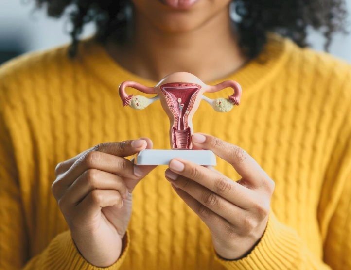 Ilustración de referencia: modelo anatómico del aparato reproductor femenino